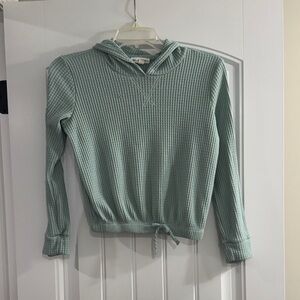 Crown of Hearts Mint Green Waffle Knit Hoodie     Girls Size - M